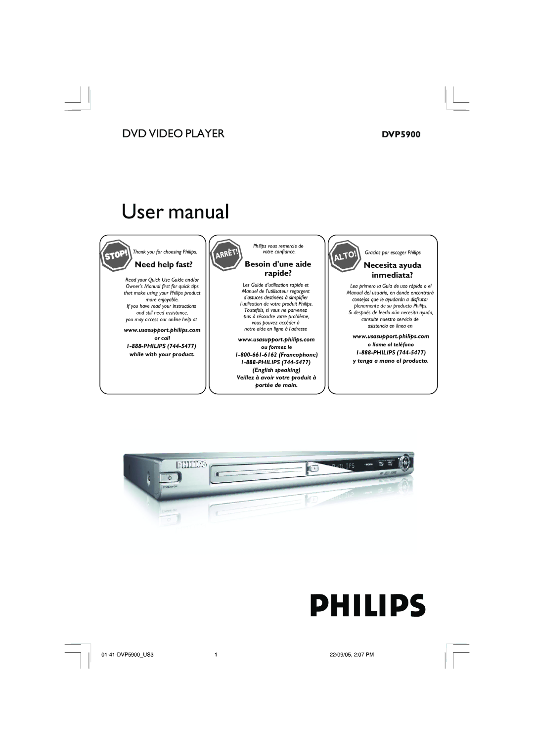 Philips DVP3500 user manual Need help fast?, Besoin dune aide Rapide?, Necesita ayuda Inmediata? 