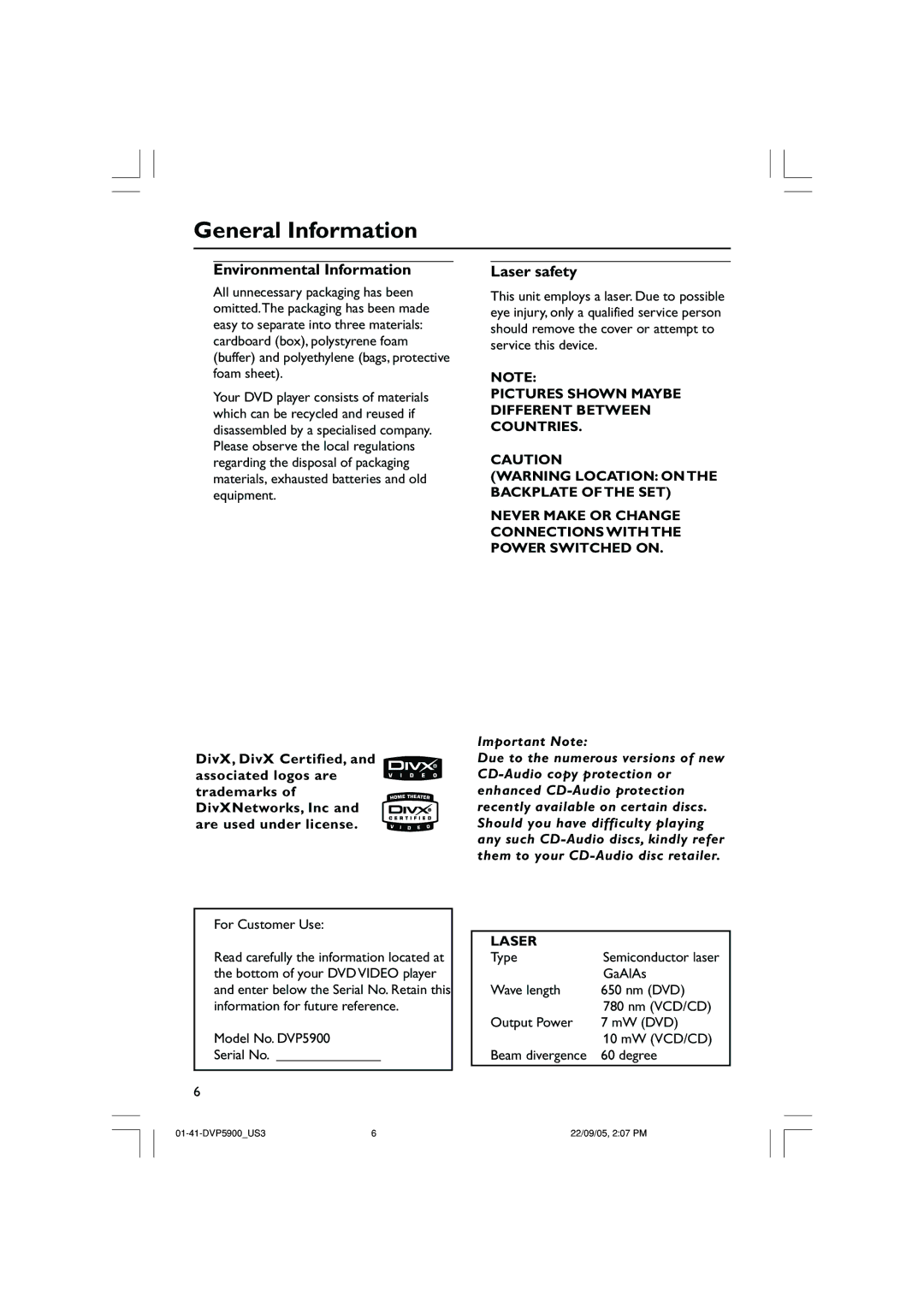 Philips DVP3500 user manual General Information 