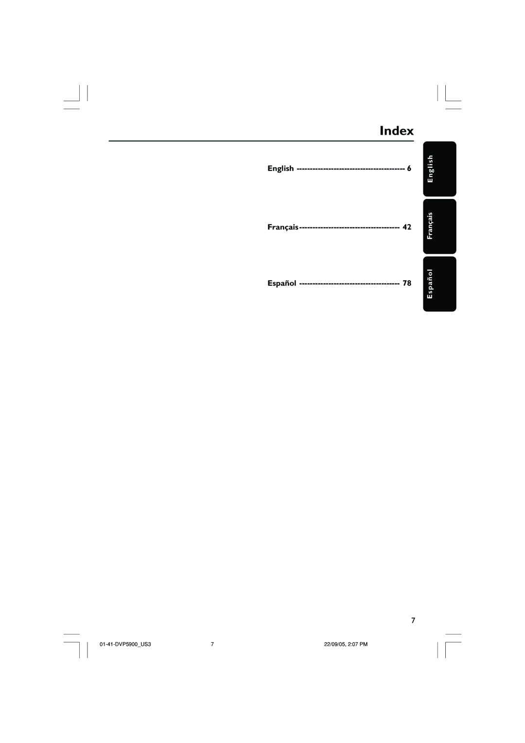 Philips DVP3500 user manual Index, Español 