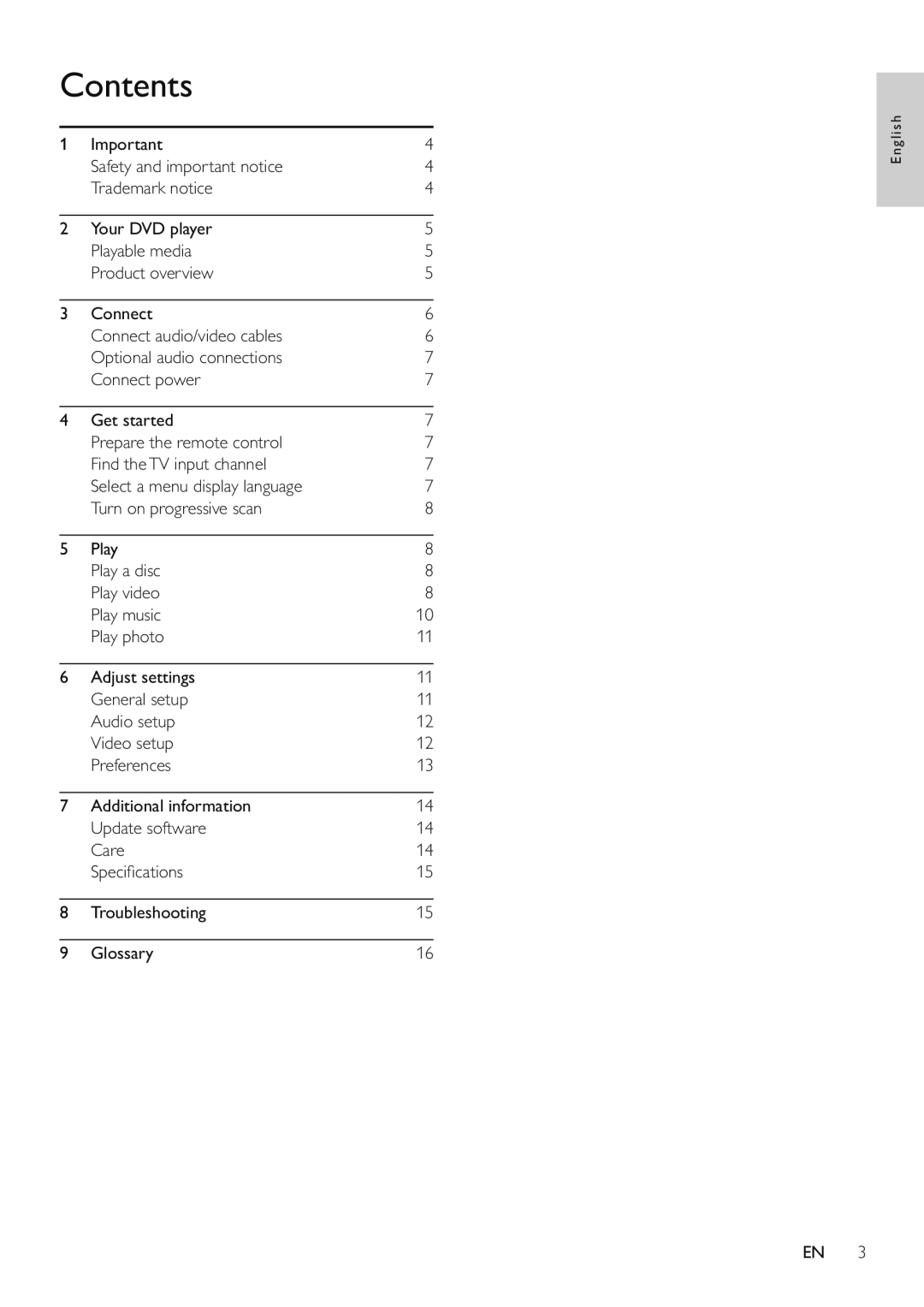 Philips DVP3510/94 user manual Contents 