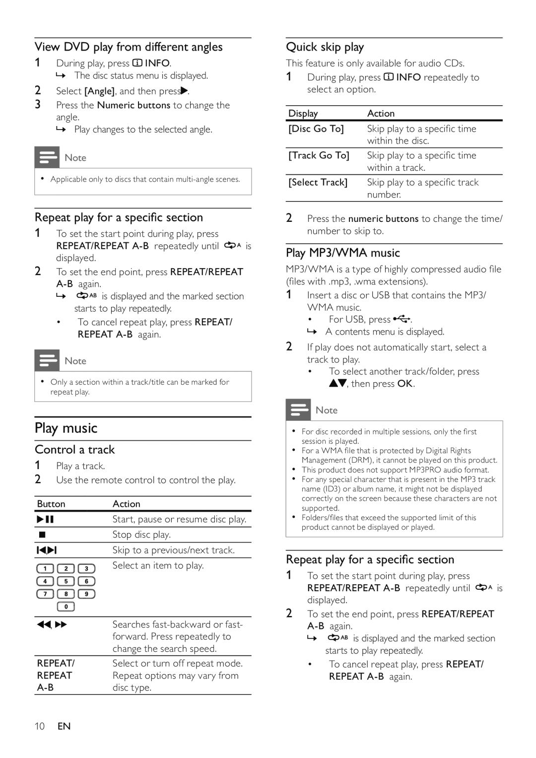 Philips DVP3520/94 user manual Play music 