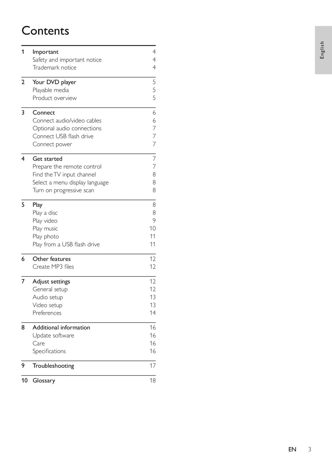 Philips DVP3520/94 user manual Contents 