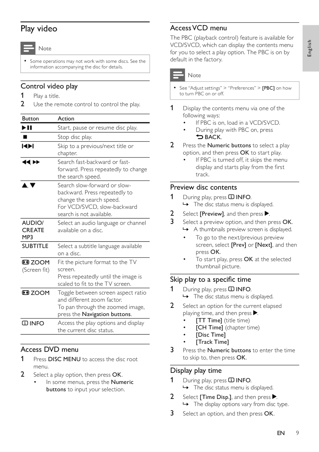 Philips DVP3520/94 user manual Play video 