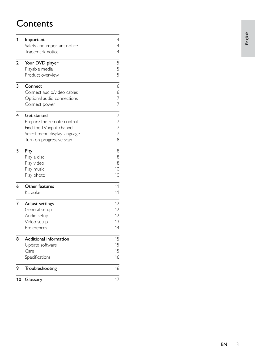 Philips DVP3520K/93 user manual Contents 