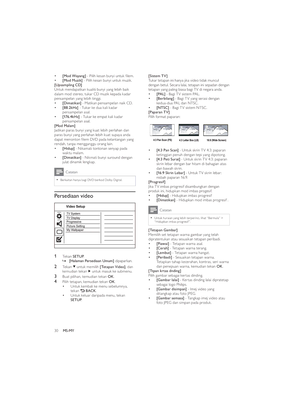 Philips DVP3520K/98, HTP3520K/98 user manual Persediaan video, Sistem TV 