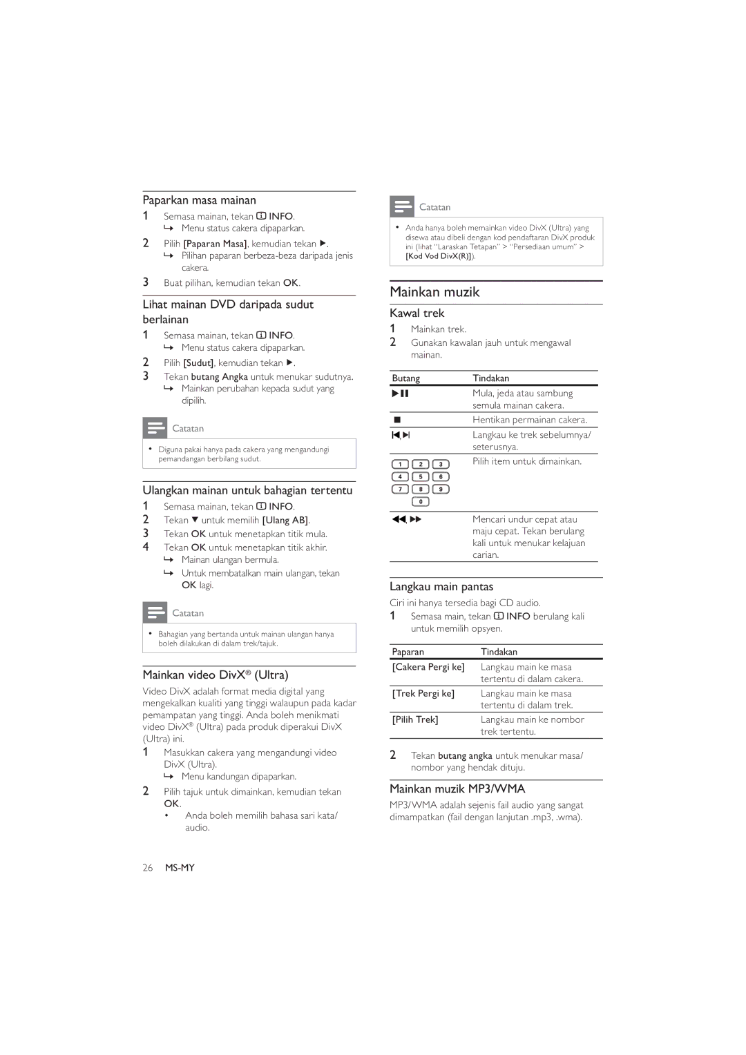 Philips DVP3520K/98, HTP3520K/98 user manual Mainkan muzik 