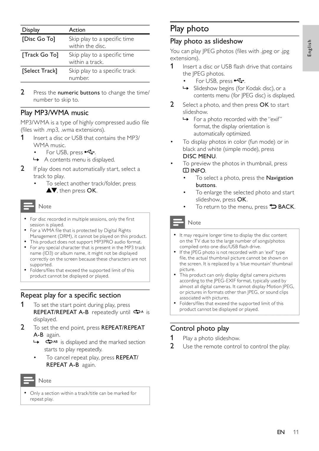 Philips DVP3526/94 user manual Play MP3/WMA music, Play photo as slideshow, Control photo play, Disc Menu 