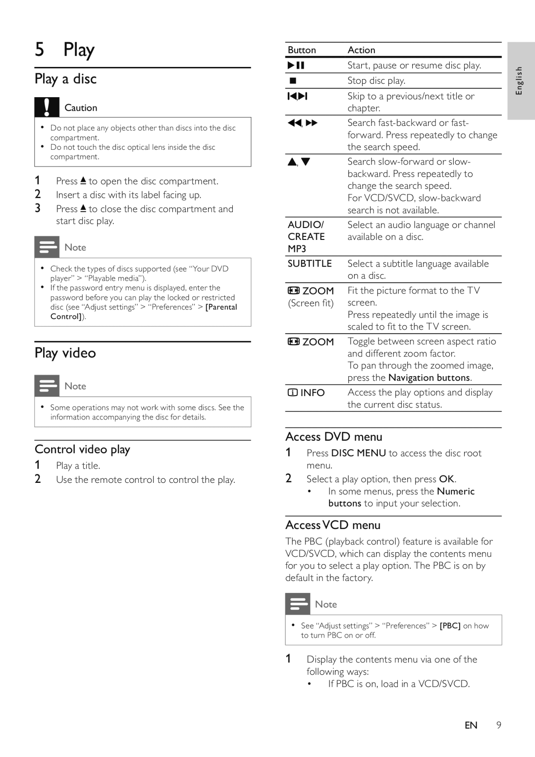 Philips DVP3526/94 user manual Play a disc, Play video 