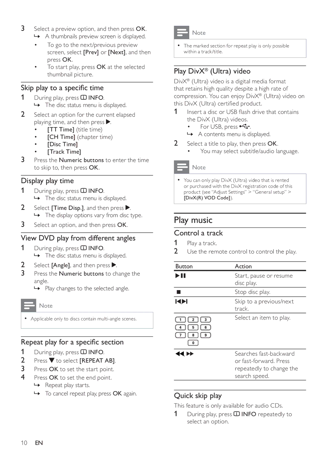 Philips DVP3550KX/77 user manual Play music 