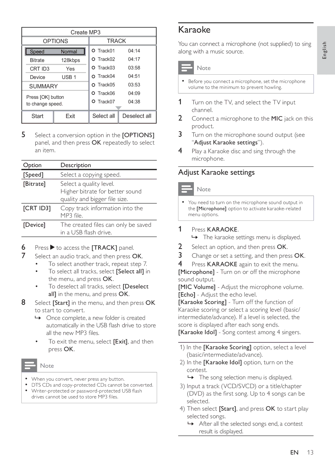 Philips DVP3550KX/77 user manual Adjust Karaoke settings 