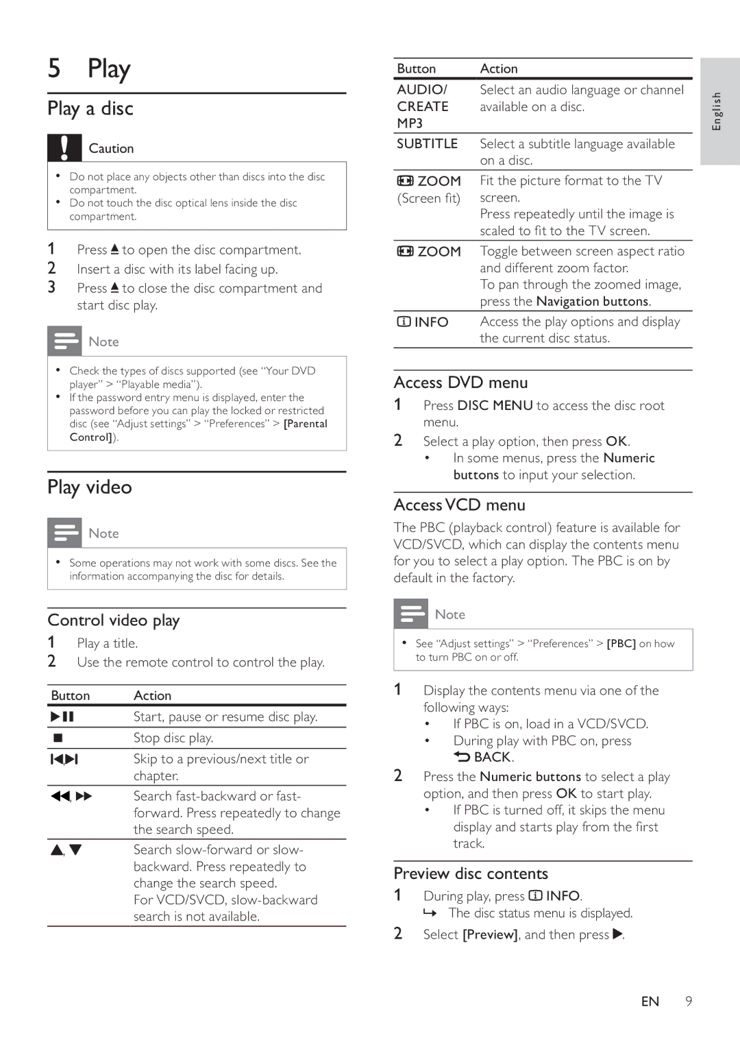 Philips DVP3550KX/77 user manual Play a disc, Play video 