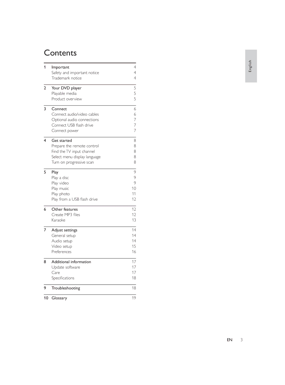 Philips DVP3552K/98 user manual Contents 