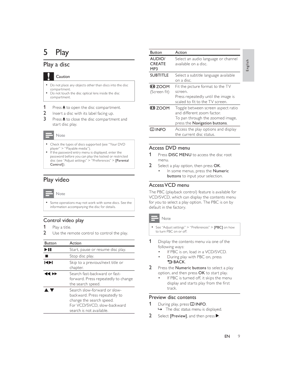 Philips DVP3552K/98 user manual Play a disc, Play video 