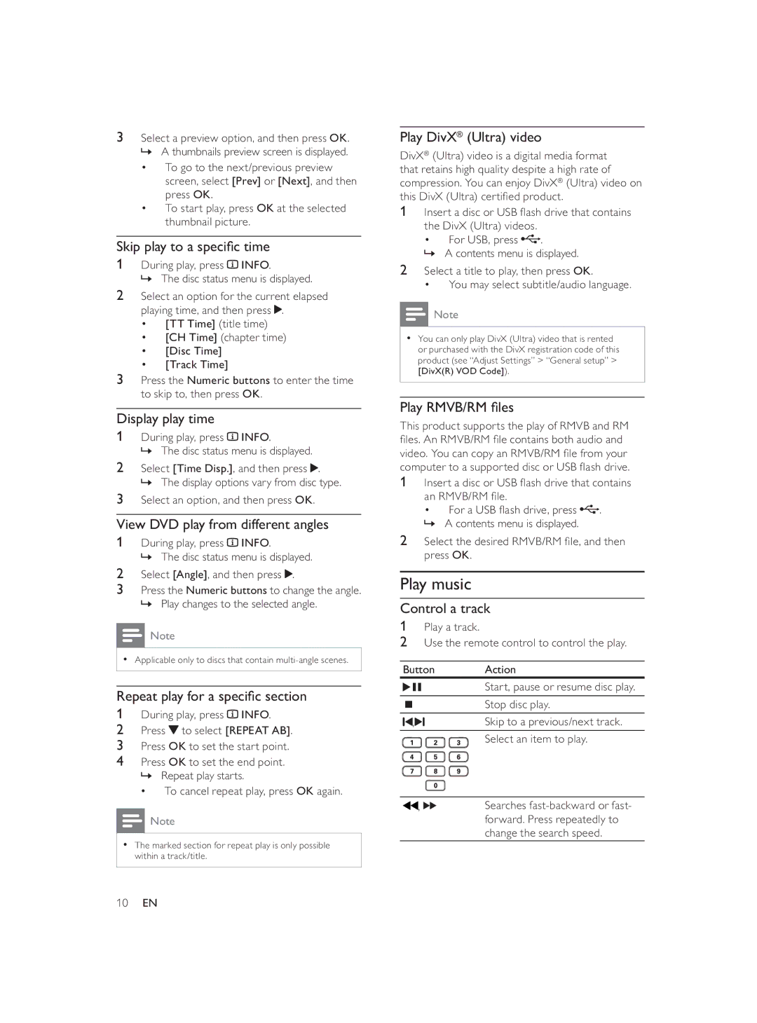 Philips DVP3552K/98 user manual Play music 