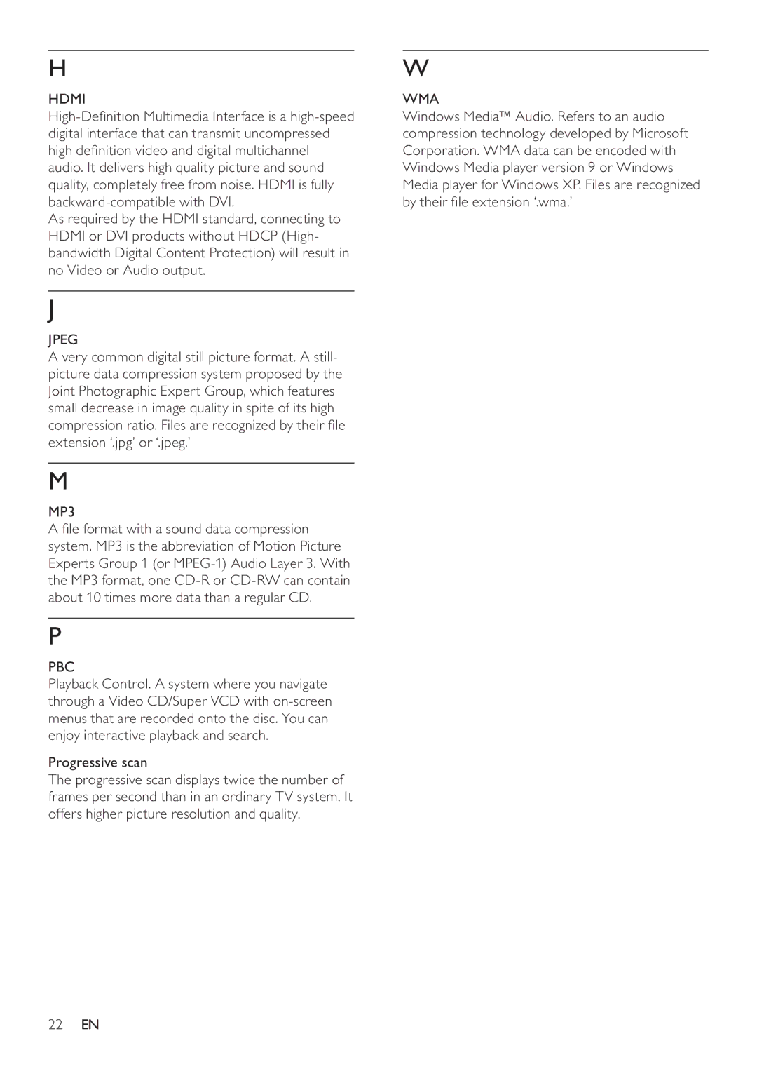 Philips DVP3560KX/77 user manual Hdmi, Jpeg, MP3, Wma 