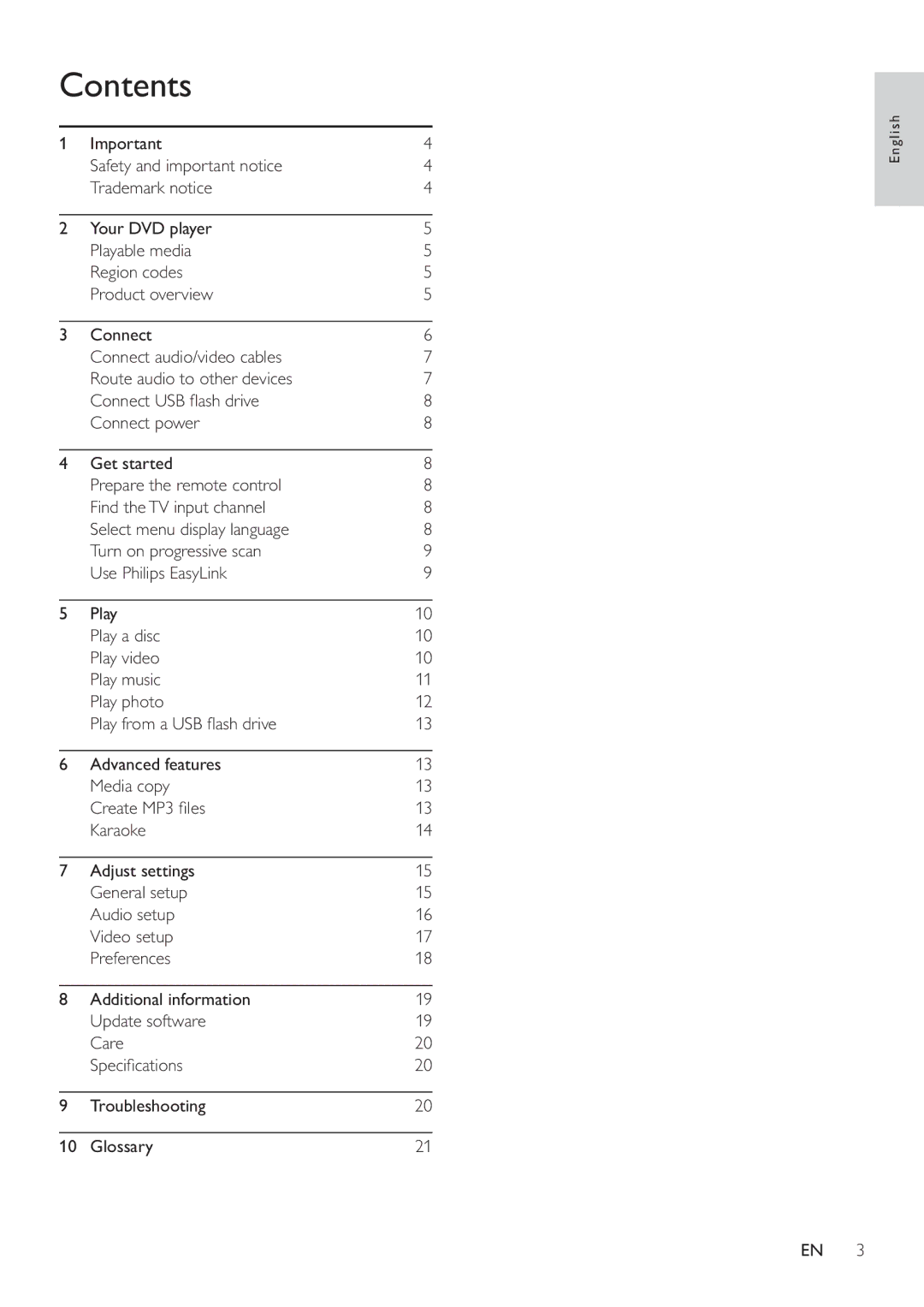 Philips DVP3560KX/77 user manual Contents 