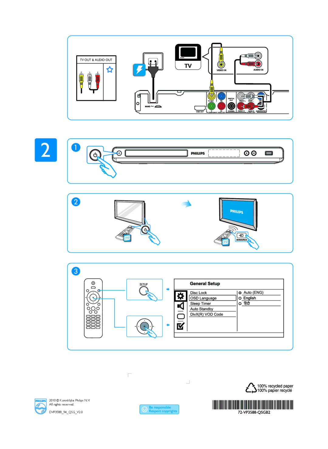 Philips DVP3588X/94 manual TV OUT & Audio OUT 