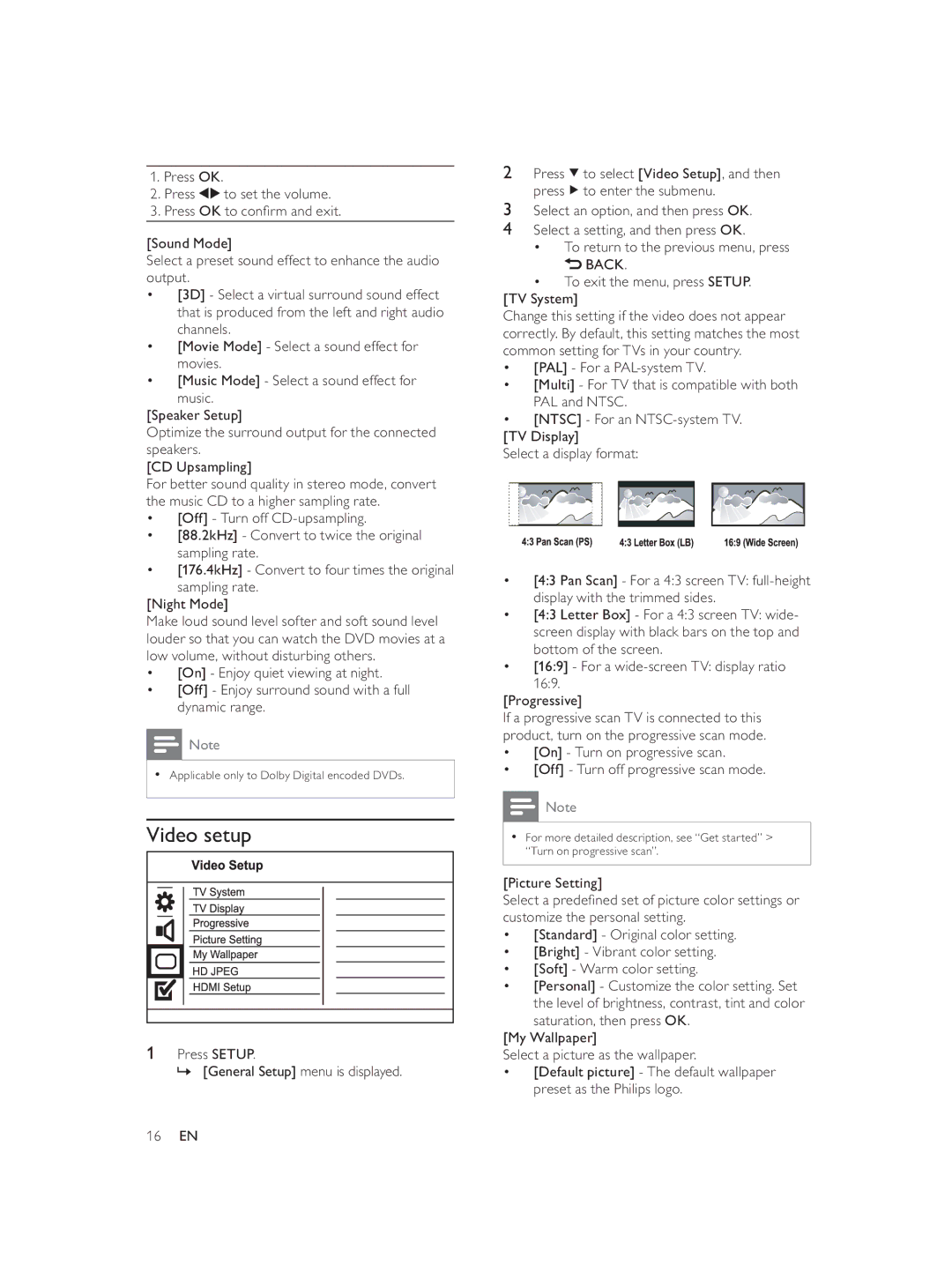 Philips DVP3588/94 user manual Video setup 