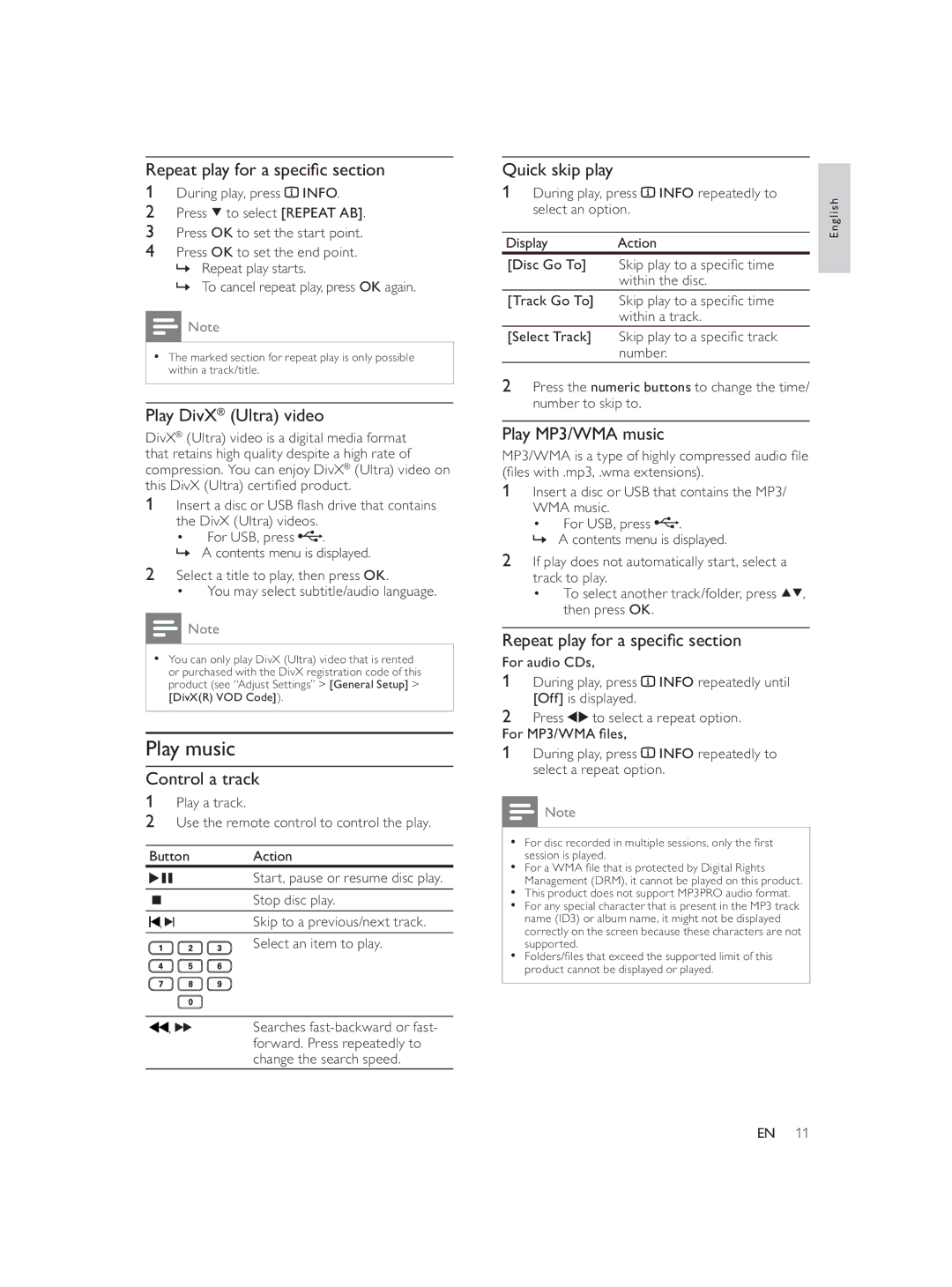 Philips DVP3588K user manual Play music 