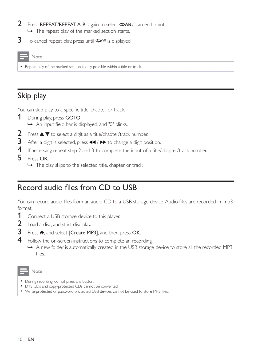 Philips DVP3620 user manual Skip play 