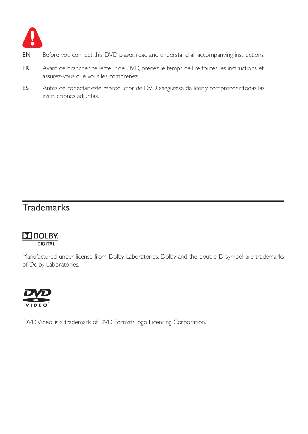 Philips DVP3620 user manual Trademarks 