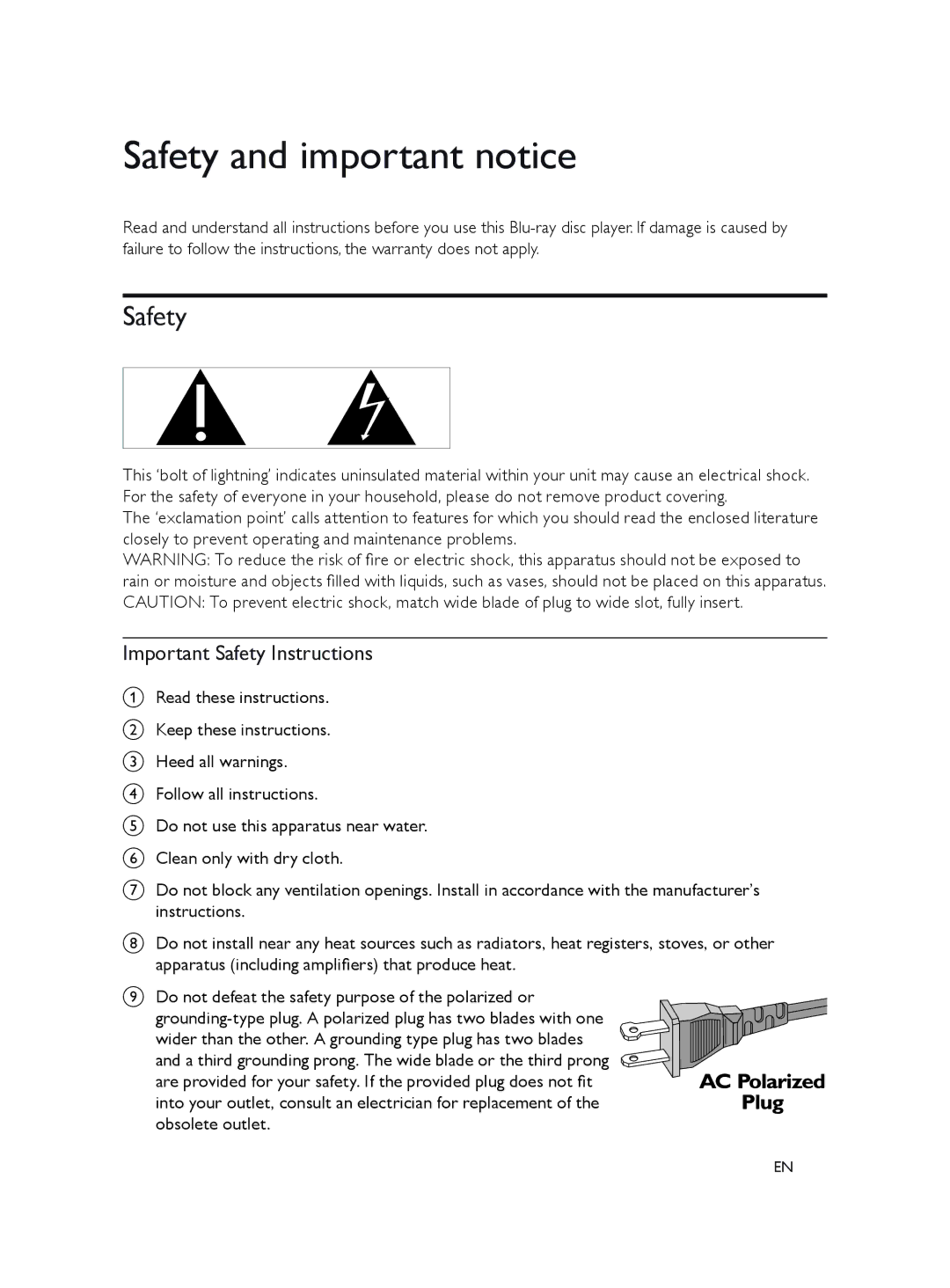 Philips DVP3620 user manual Safety and important notice 