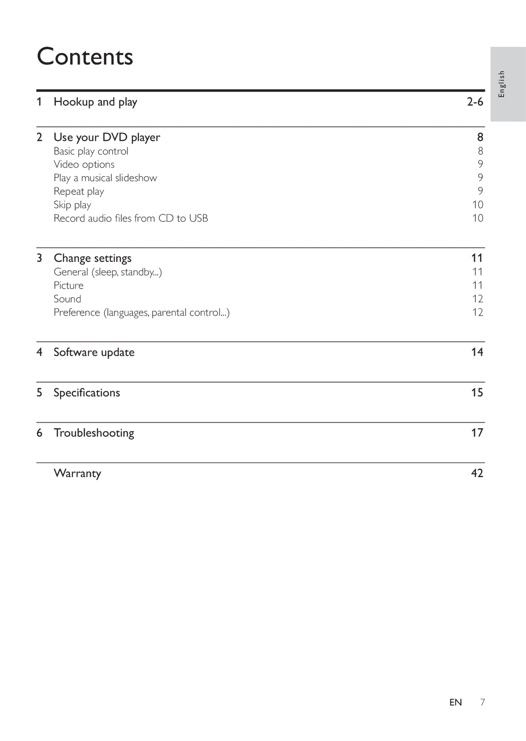 Philips DVP3620 user manual Contents 