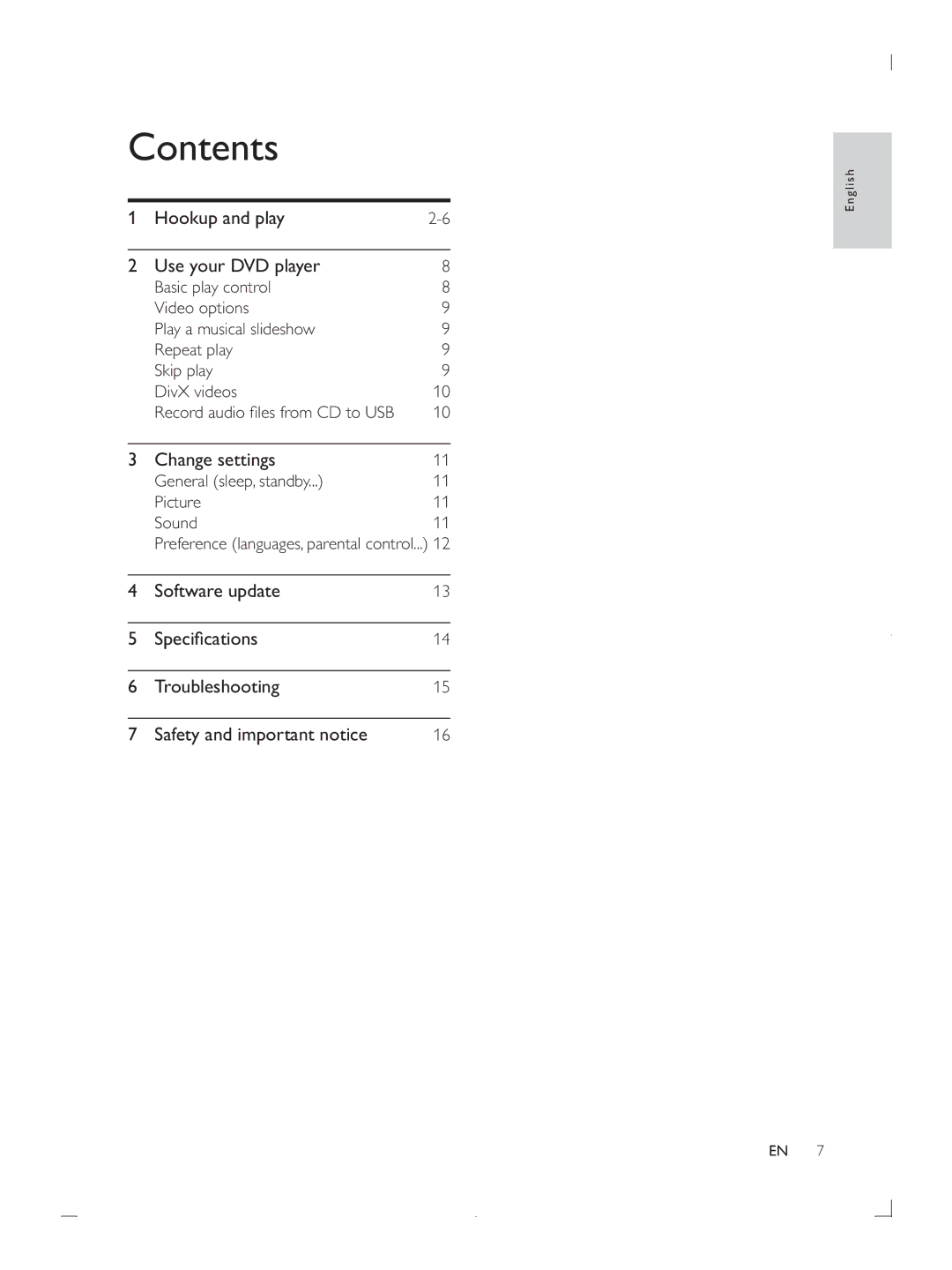 Philips DVP3670 user manual Contents 