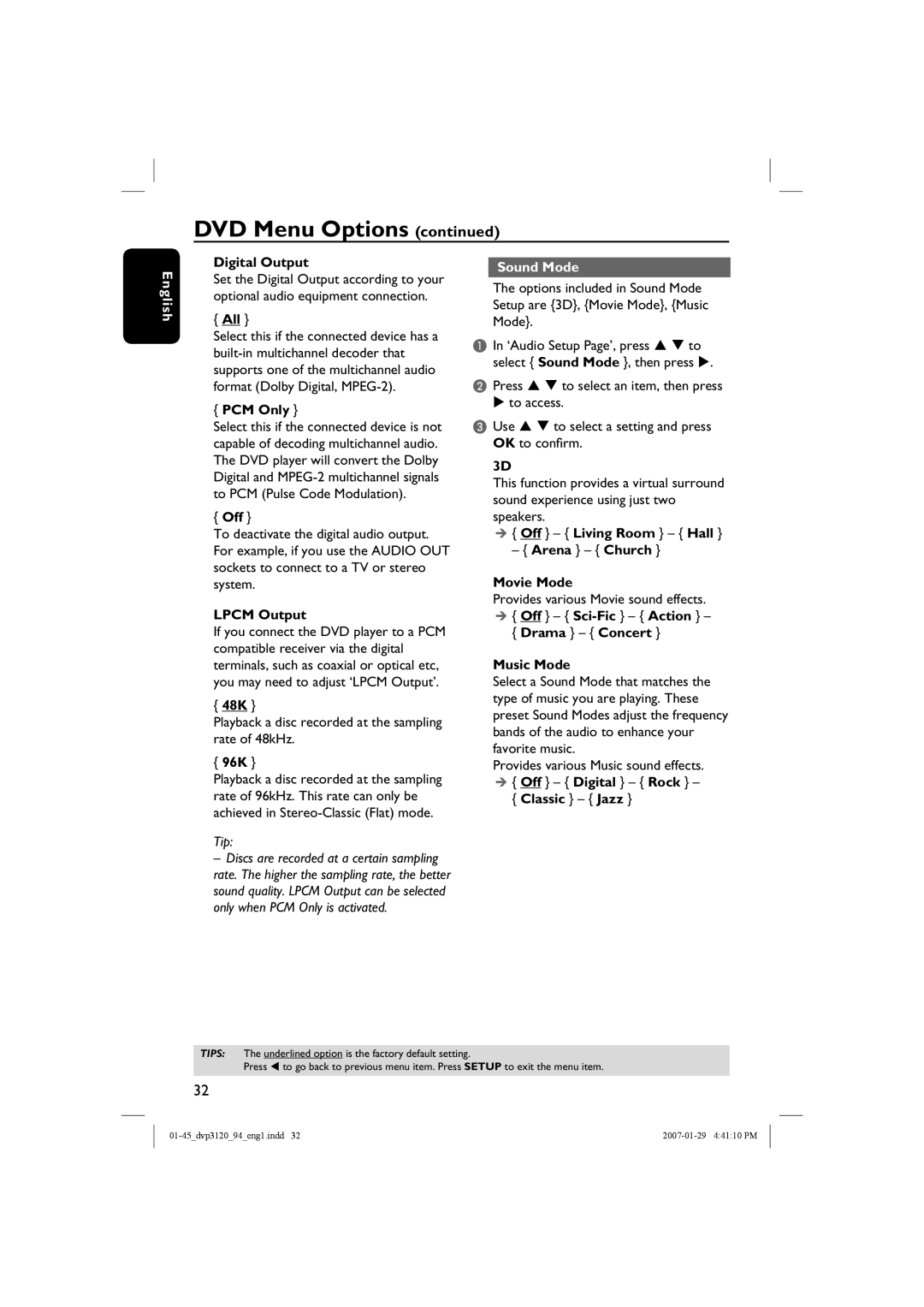 Philips DVP3721X/94 user manual Sound Mode 