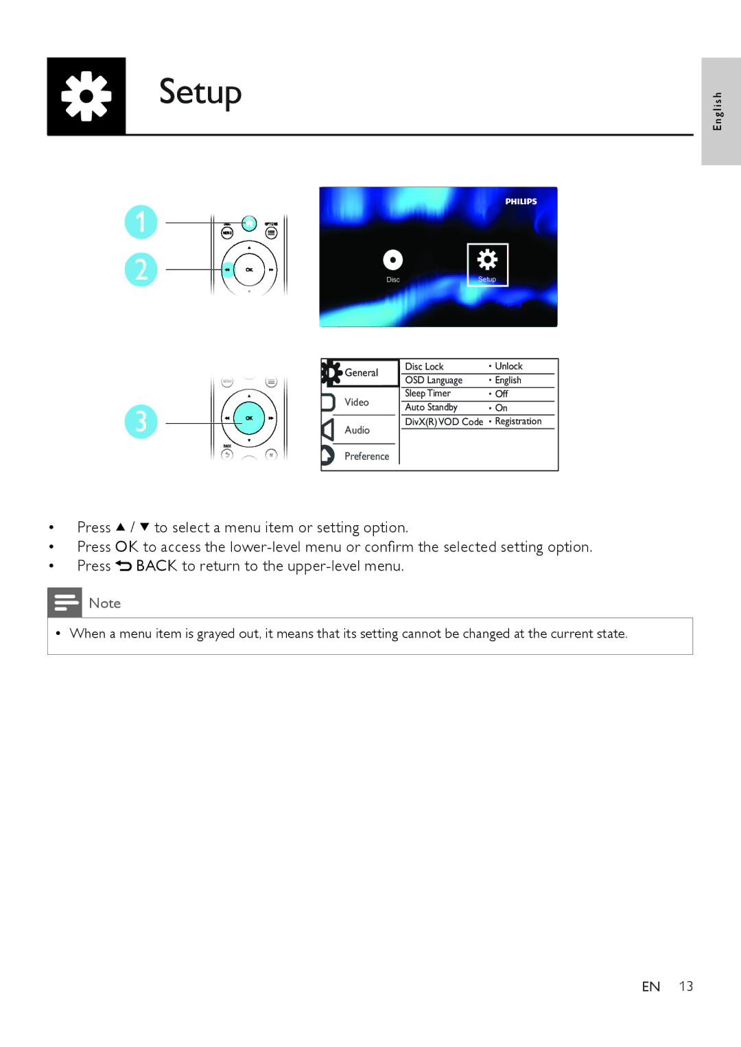 Philips DVP3800 user manual Setup 