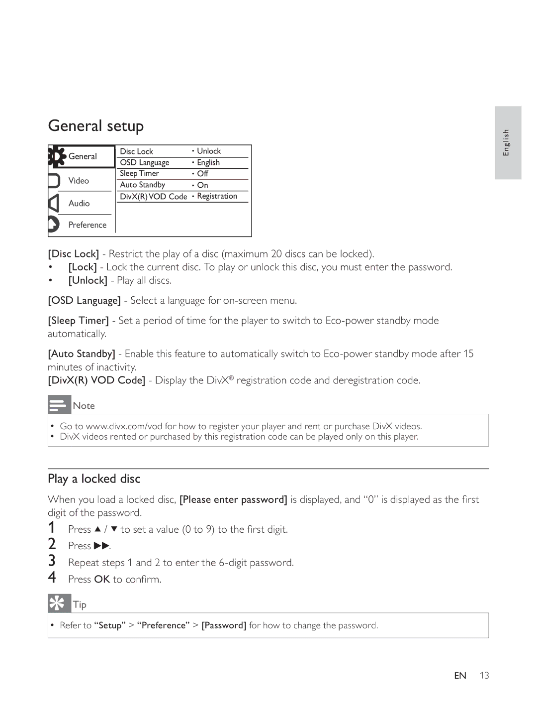 Philips DVP3804 user manual General setup 