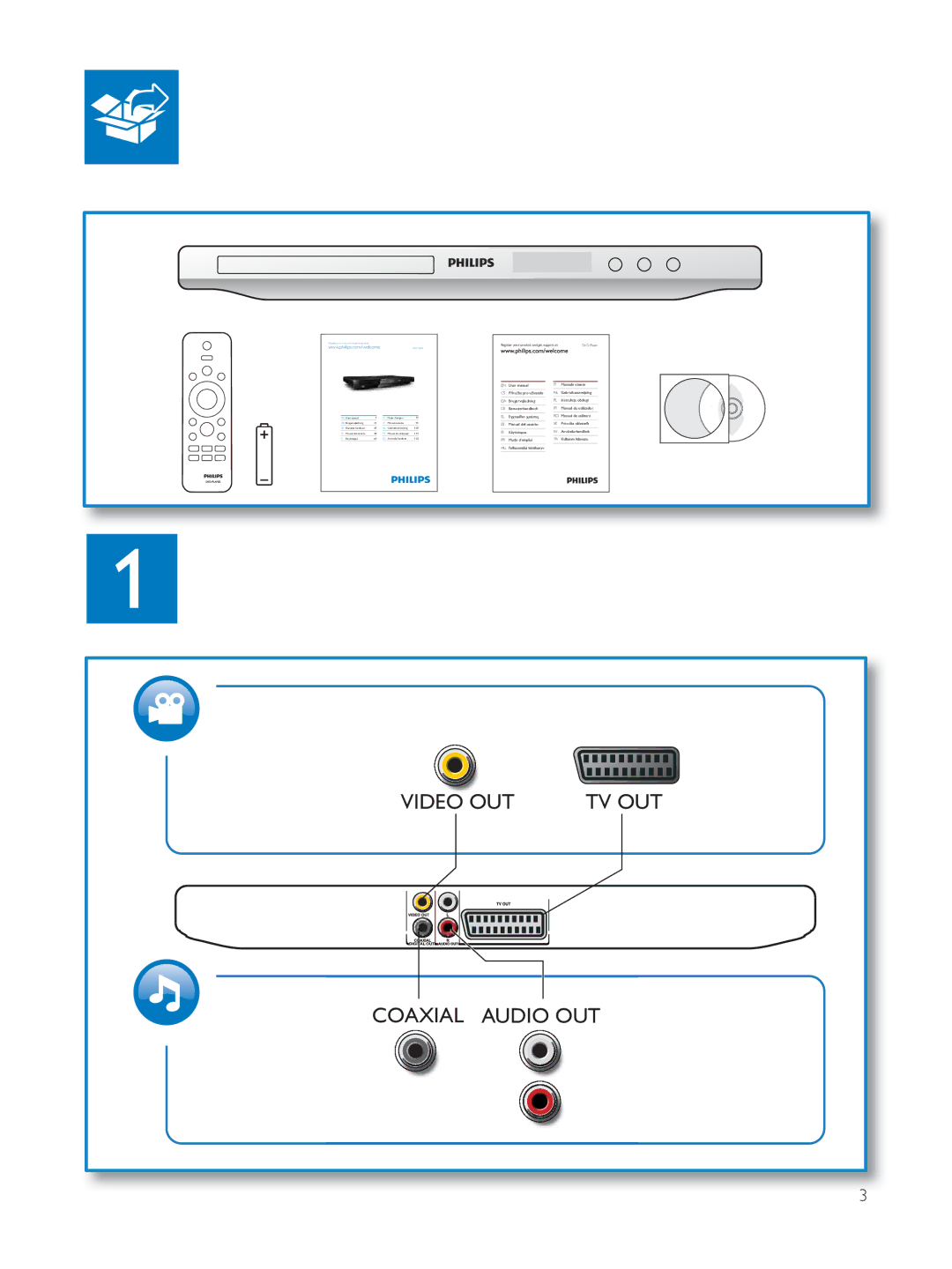 Philips DVP3804 user manual Video OUT TV OUT Coaxial Audio OUT 