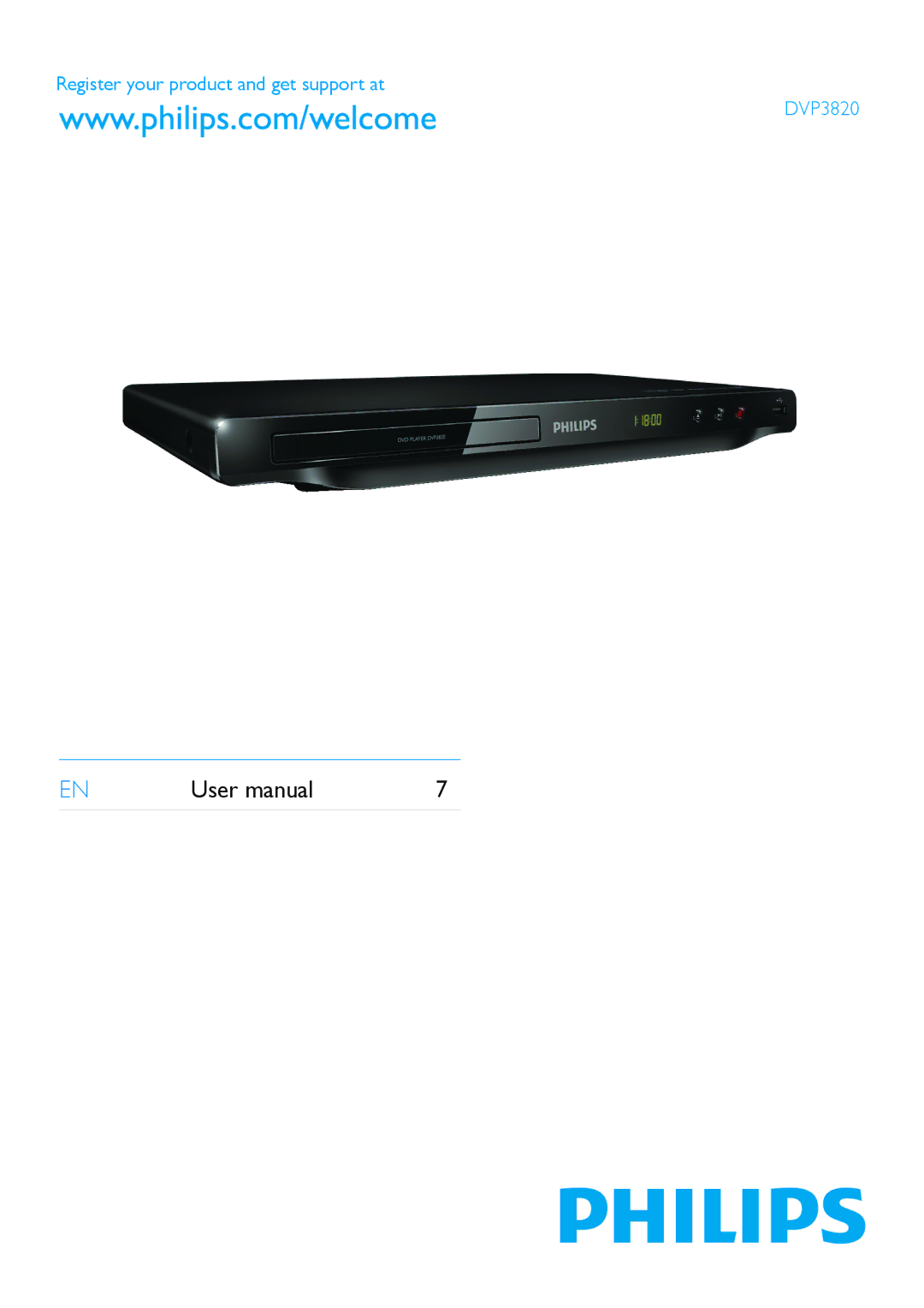 Philips user manual Register your product and get support at DVP3820 