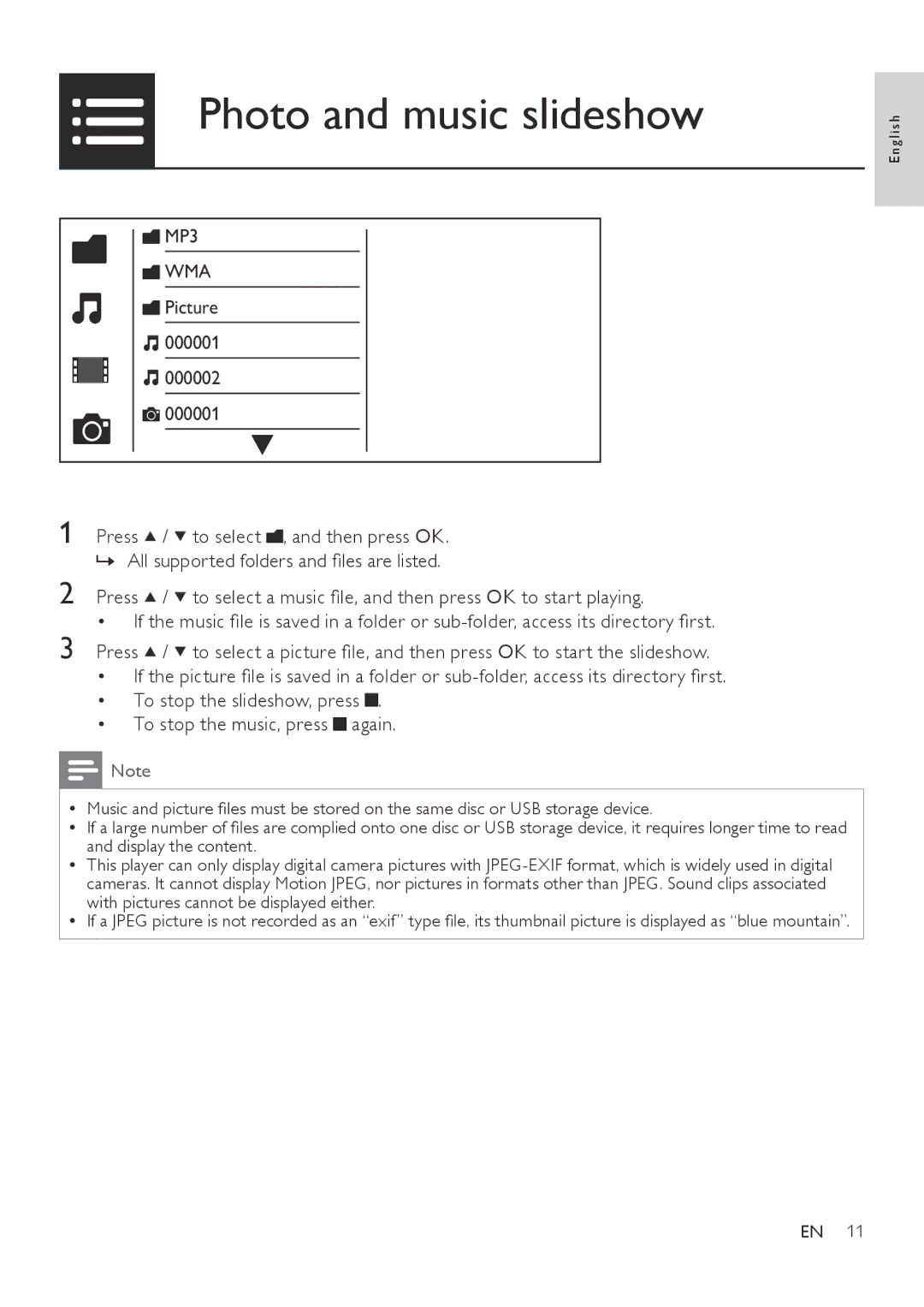 Philips DVP3820 user manual Photo and music slideshow, Wma 