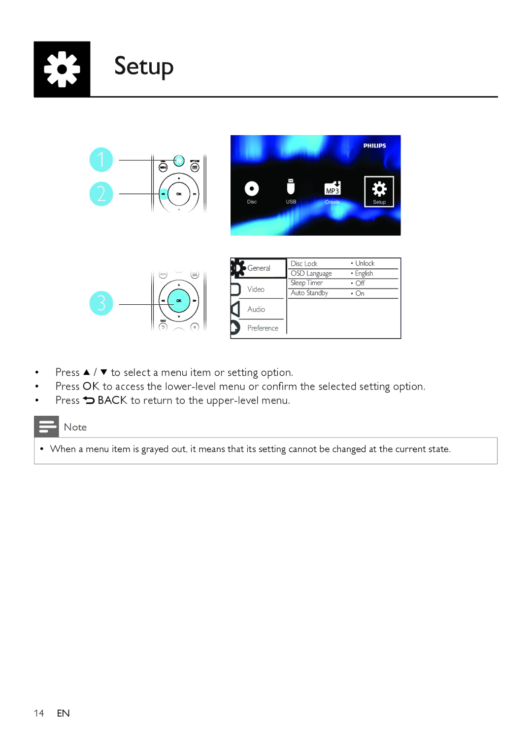 Philips DVP3820 user manual Setup 