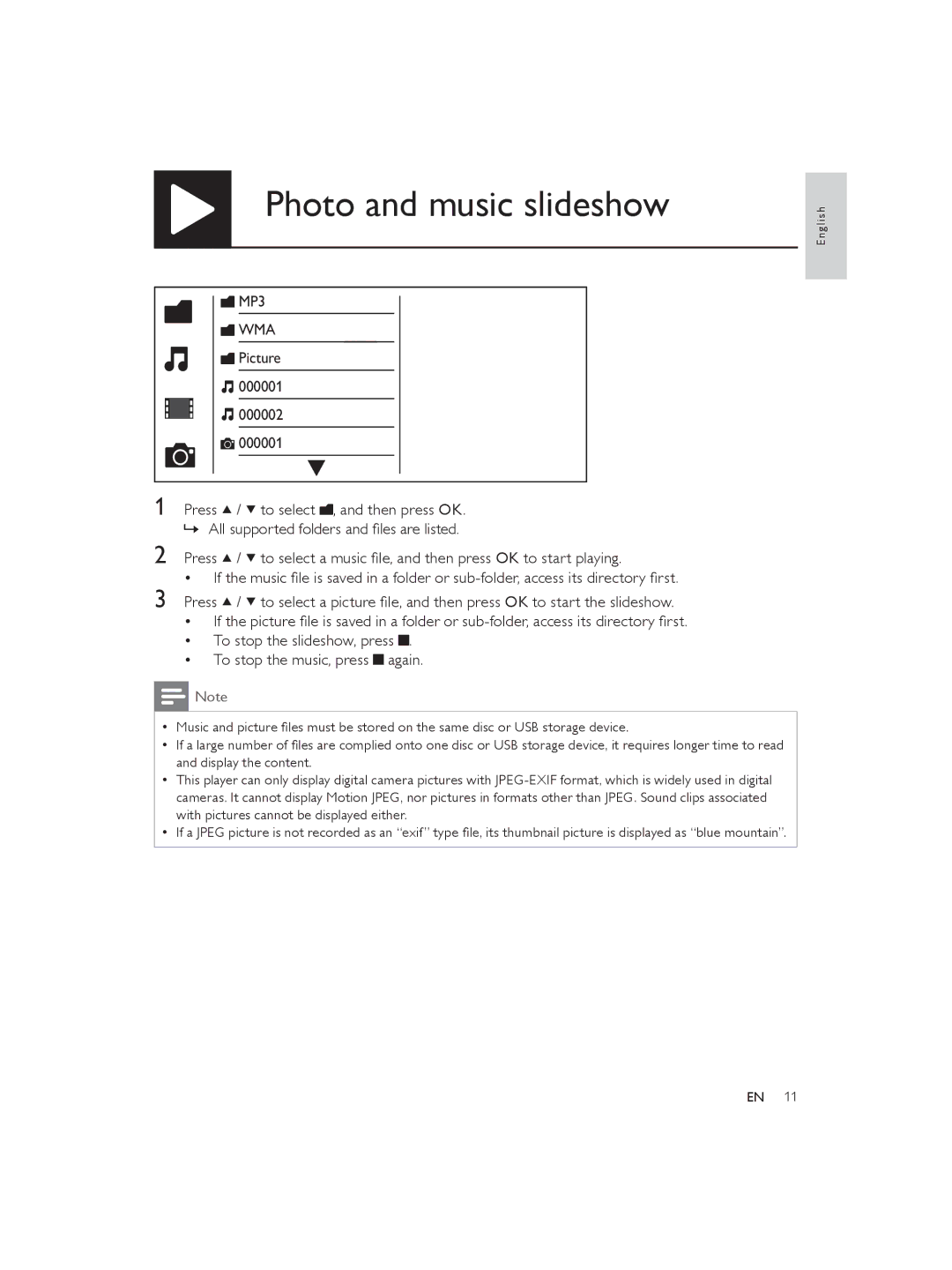 Philips DVP3850 user manual Photo and music slideshow, Wma 