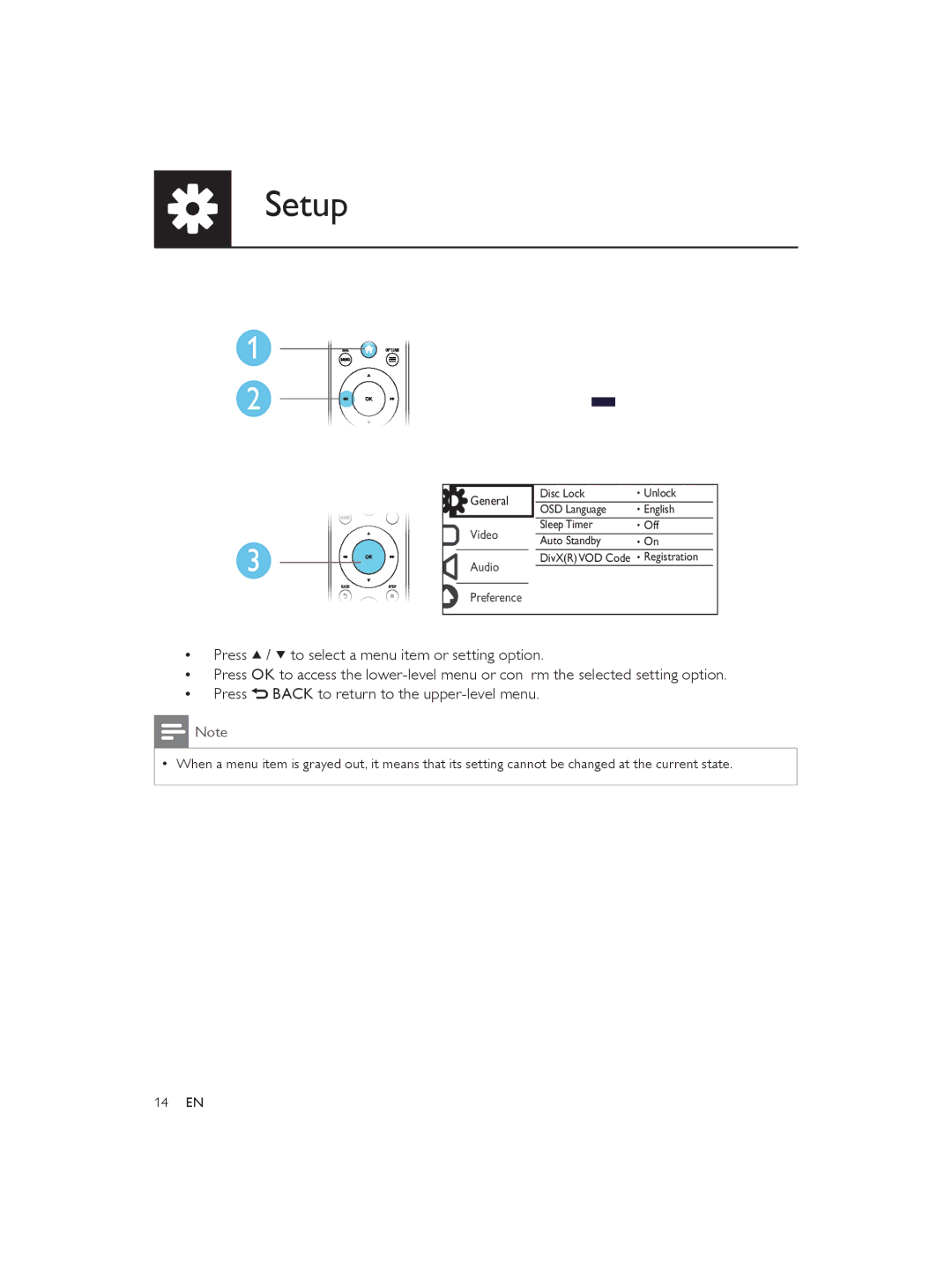 Philips DVP3850 user manual Setup 