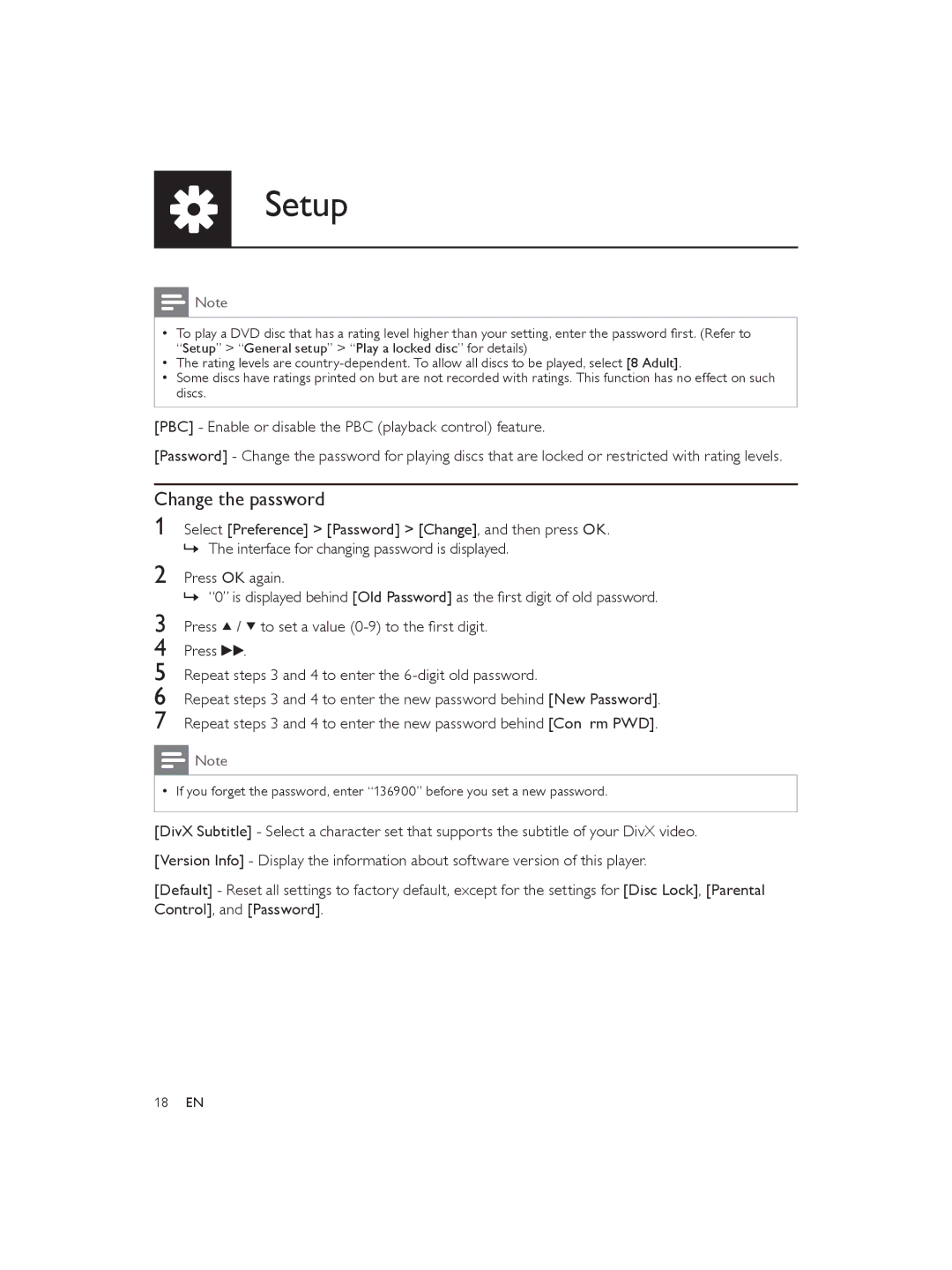 Philips DVP3850 user manual Change the password 