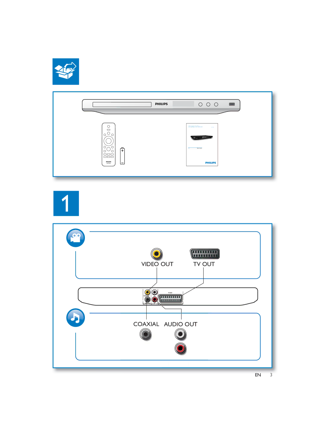 Philips DVP3850 user manual Video OUT TV OUT Coaxial Audio OUT 