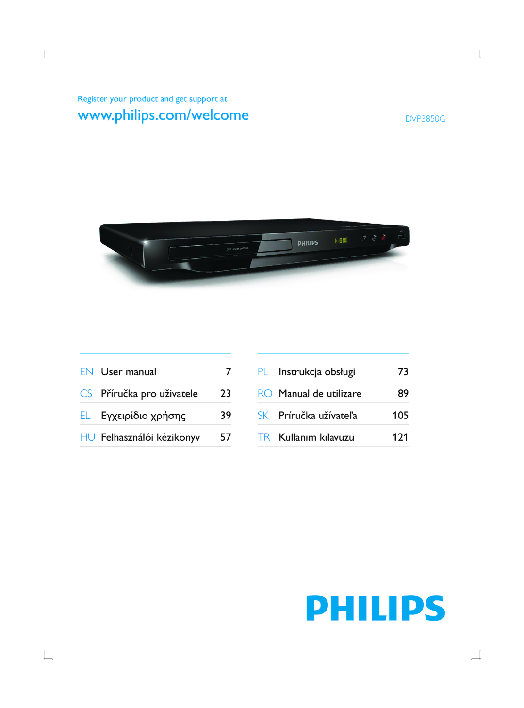 Philips DVP3850G user manual Příručka pro uživatele Εγχειρίδιο χρήσης 