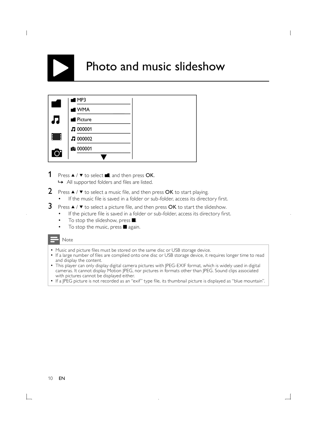 Philips DVP3850G user manual Photo and music slideshow, Wma 