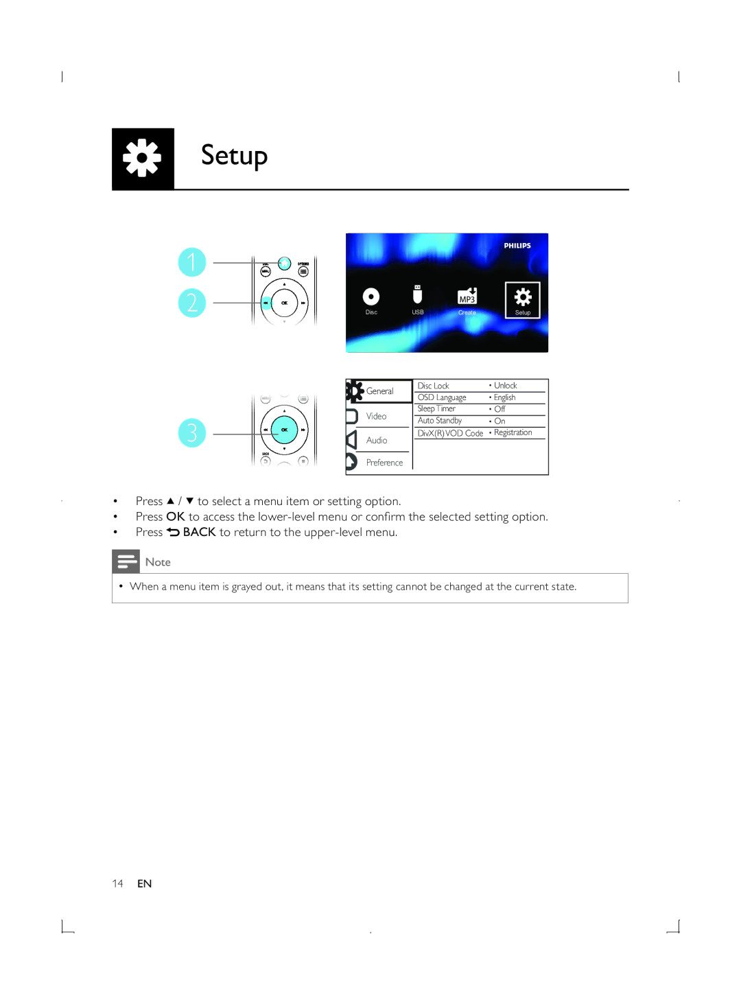 Philips DVP3850G user manual Setup 