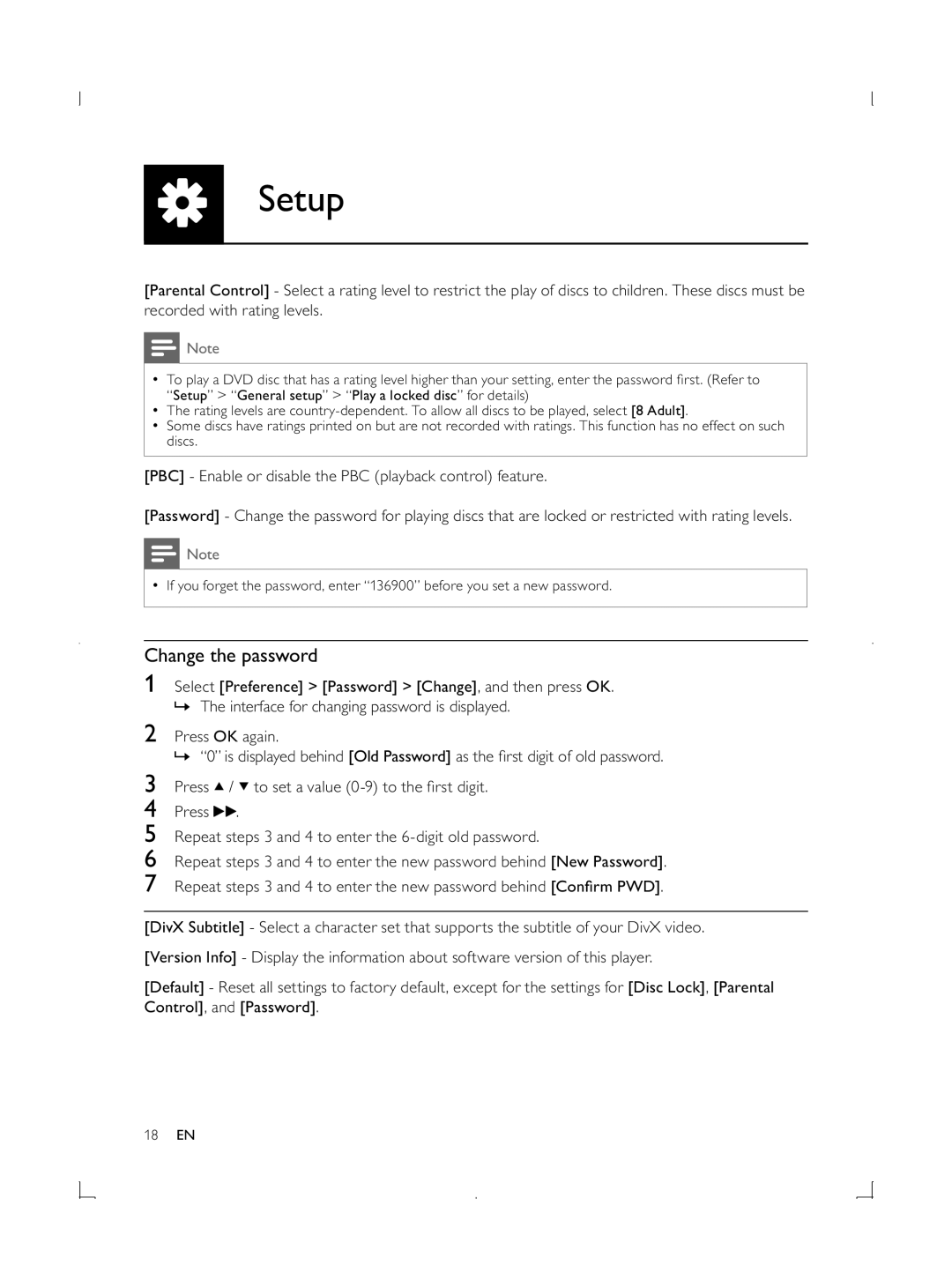 Philips DVP3850G user manual Change the password 