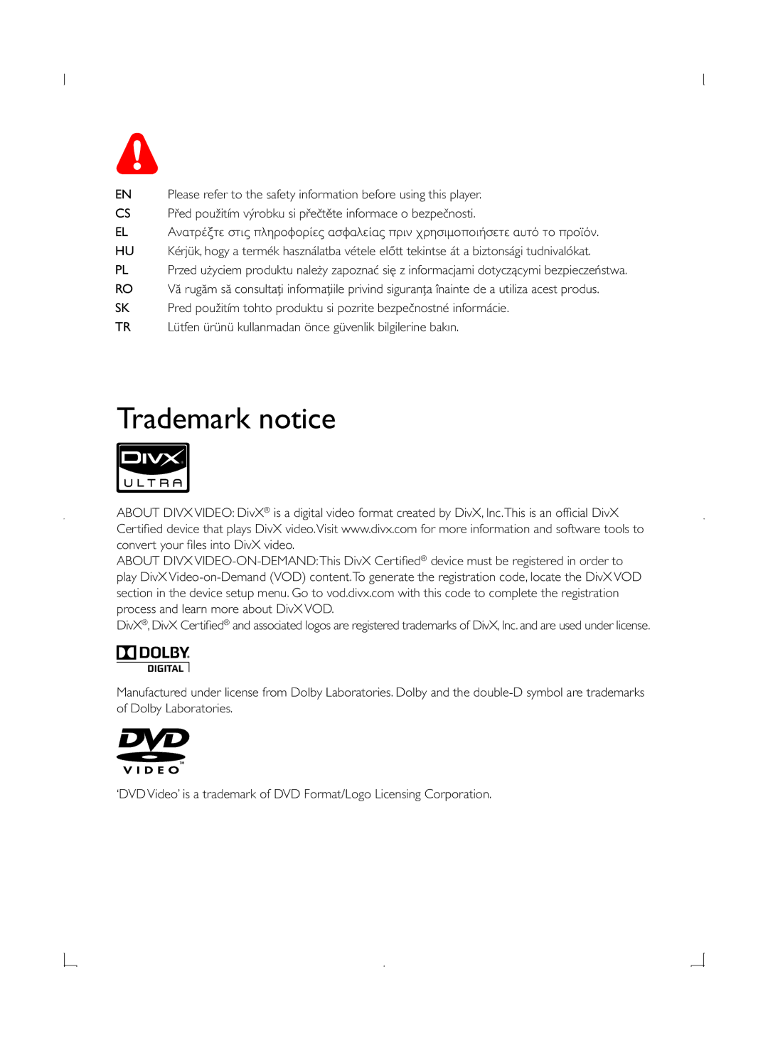 Philips DVP3850G user manual Trademark notice 