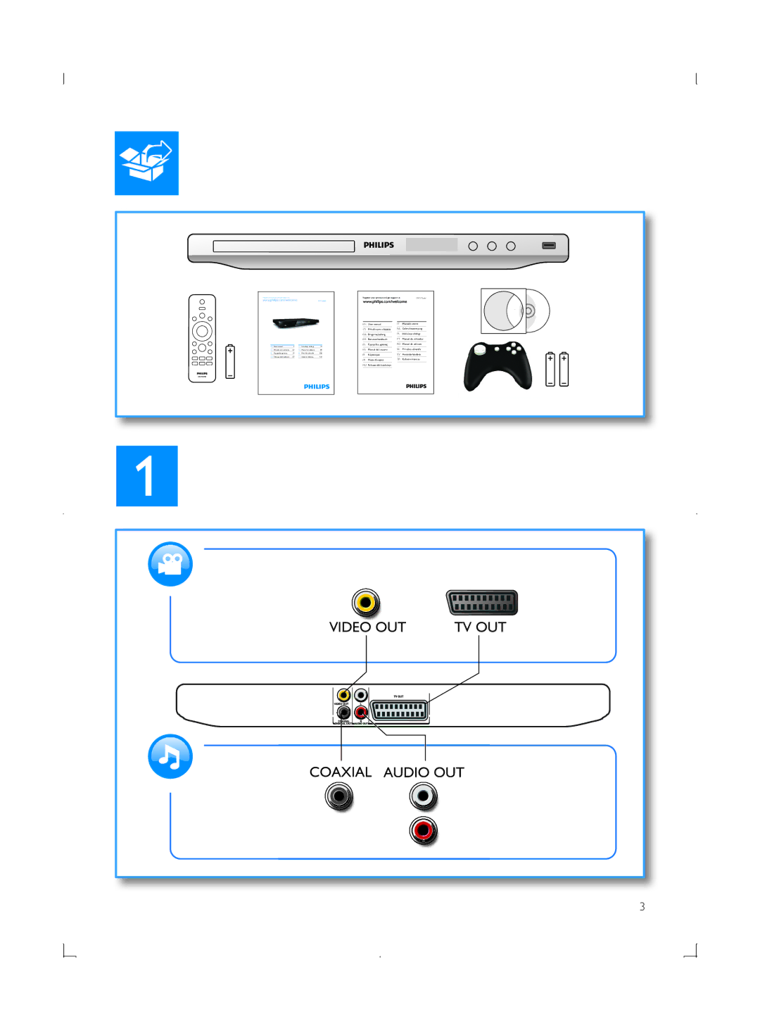 Philips DVP3850G user manual Video OUT TV OUT Coaxial Audio OUT 