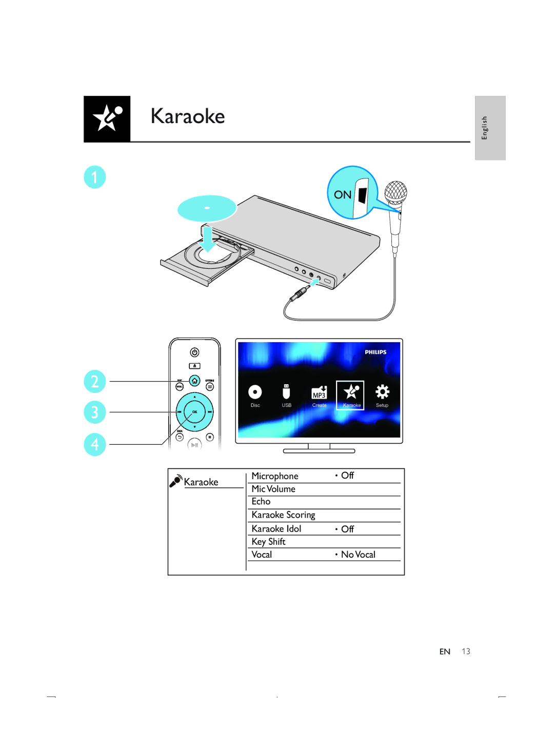 Philips DVP3850K user manual Karaoke 