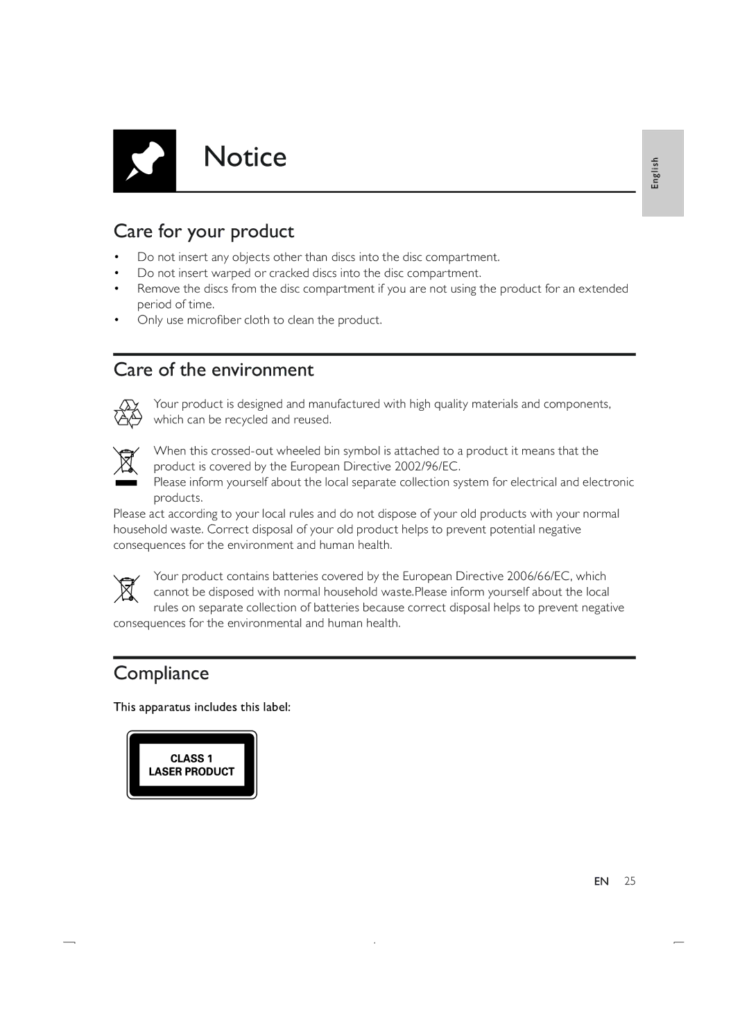 Philips DVP3850K user manual Care for your product, Care of the environment, Compliance 