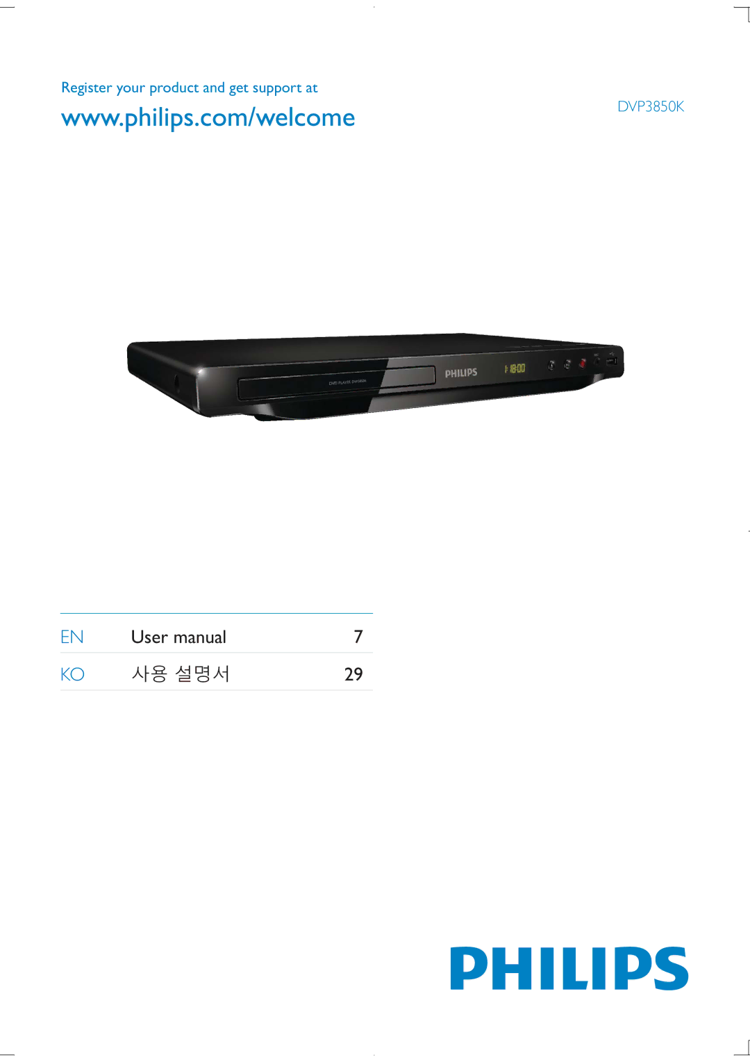 Philips user manual Register your product and get support at DVP3850K 