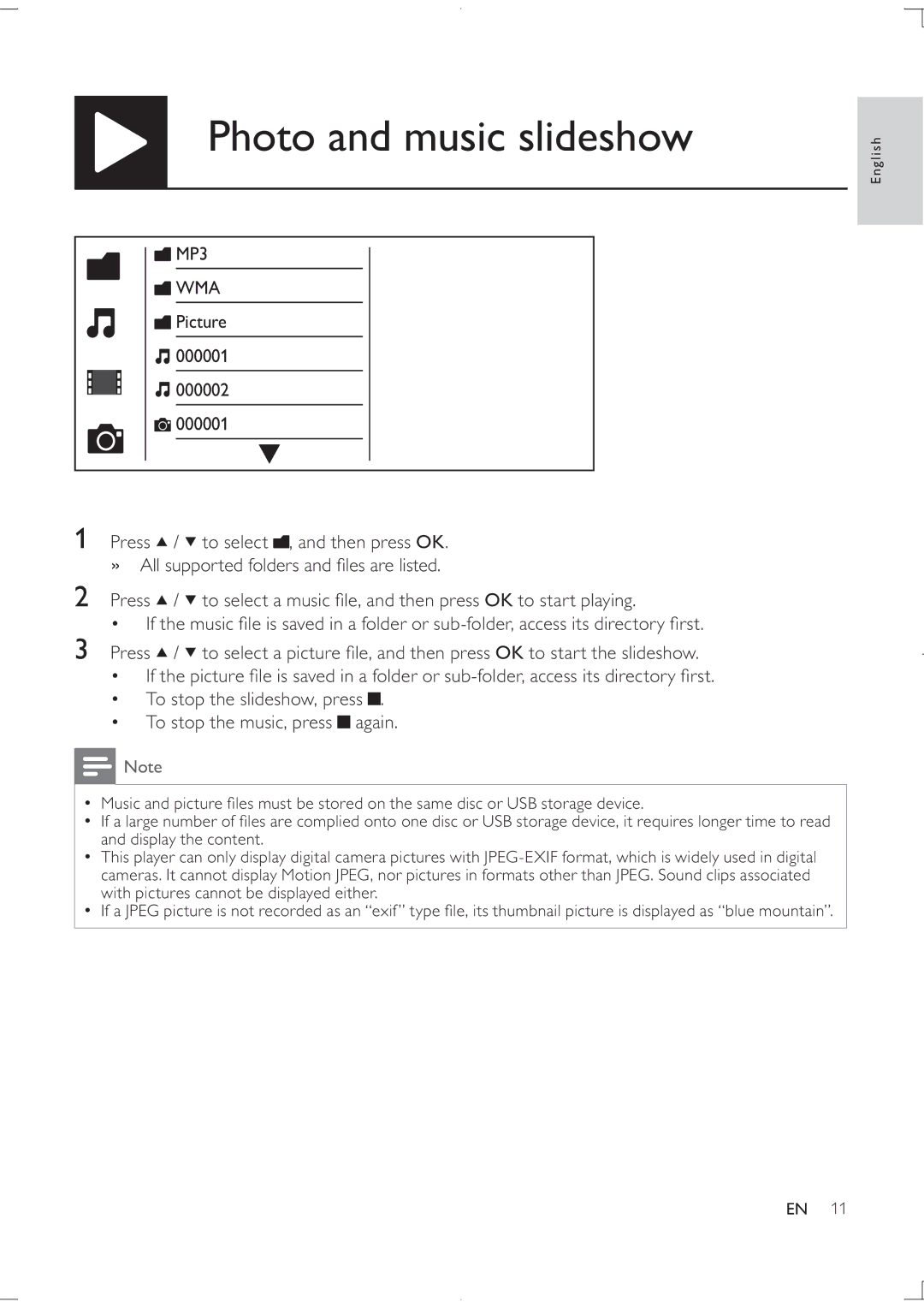 Philips DVP3850K user manual Photo and music slideshow, Wma 