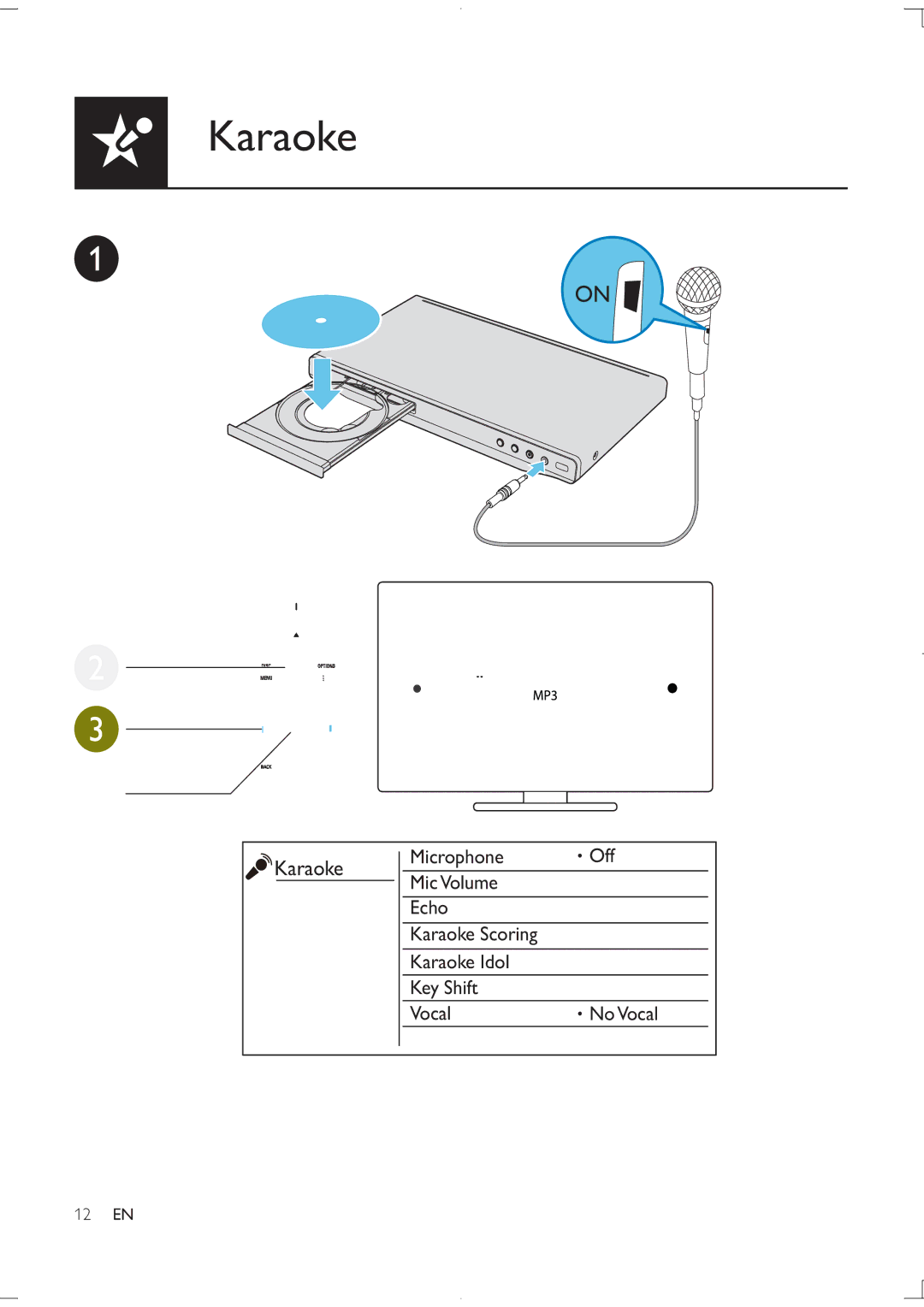 Philips DVP3850K user manual Karaoke 